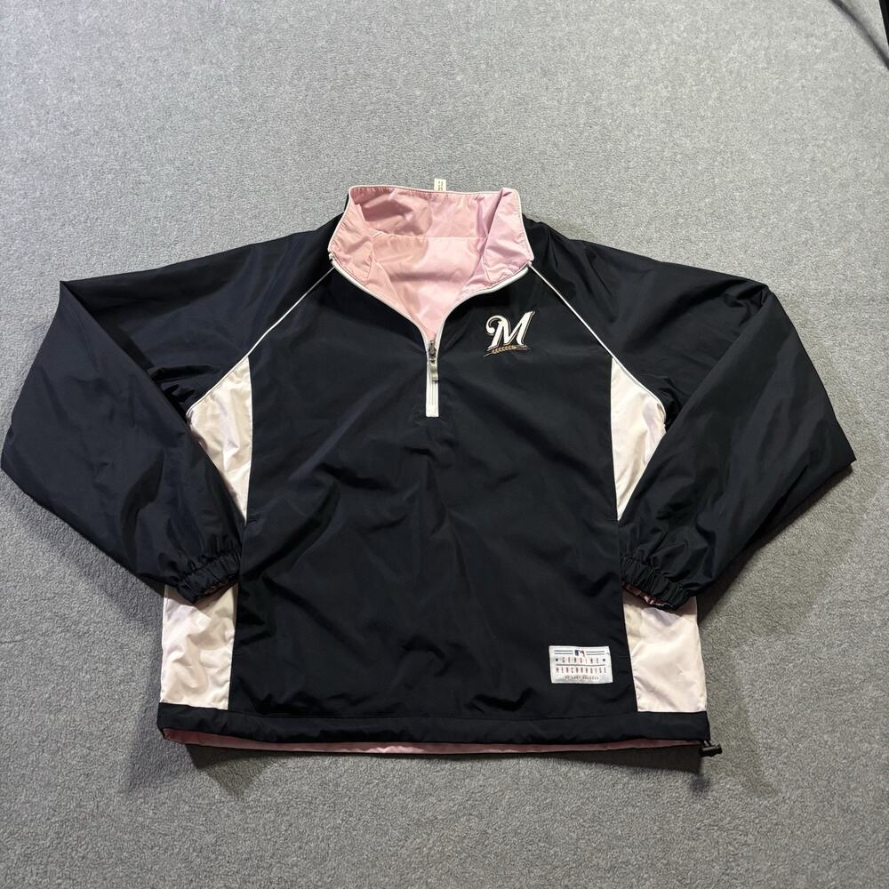 Vintage Milwaukee Brewers Reversible Jacket Ladies Large Windbreaker MLB Pink